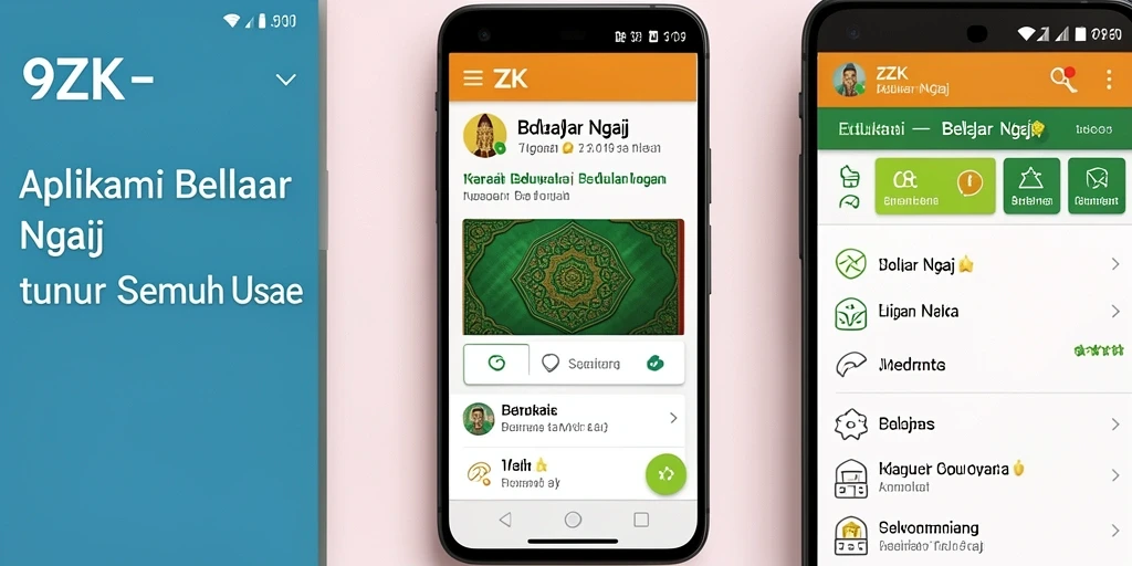 Tampilan antarmuka utama aplikasi Belajar Ngaji 9ZK yang interaktif dan menarik.