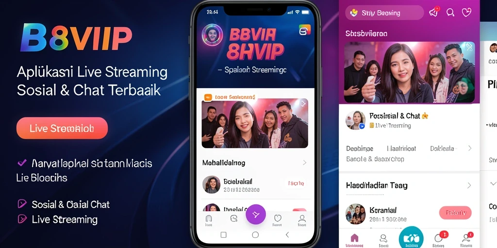 Tampilan antarmuka B8VIP dengan fitur Live Streaming yang interaktif.