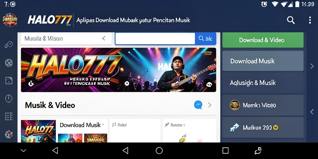 Antarmuka pengguna HALO777 yang sederhana dan fungsional untuk Download Musik.