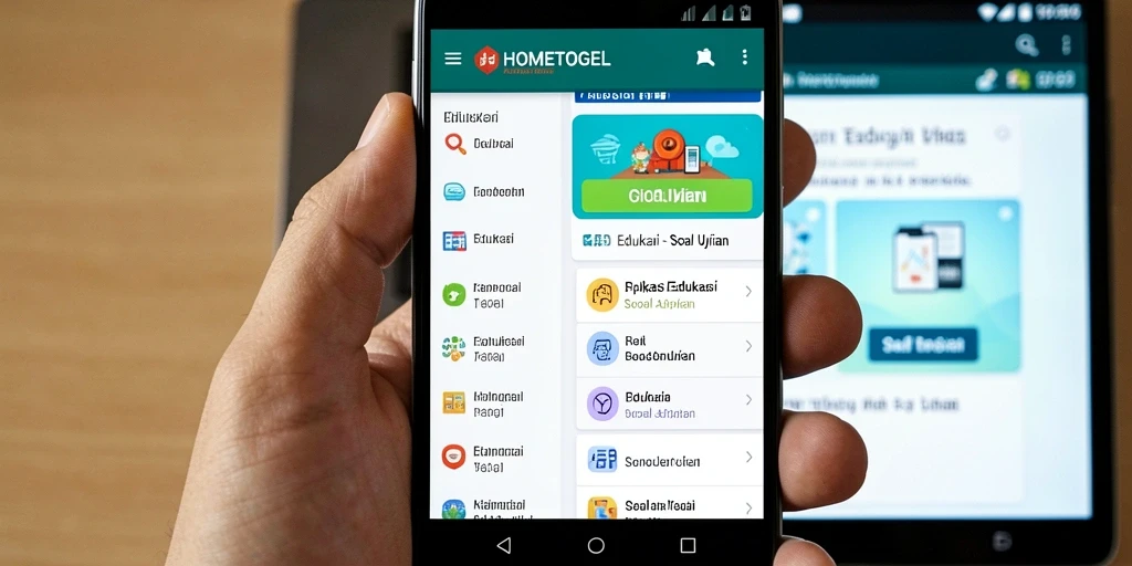 Tampilan antarmuka HOMETOGEL untuk soal ujian yang interaktif.