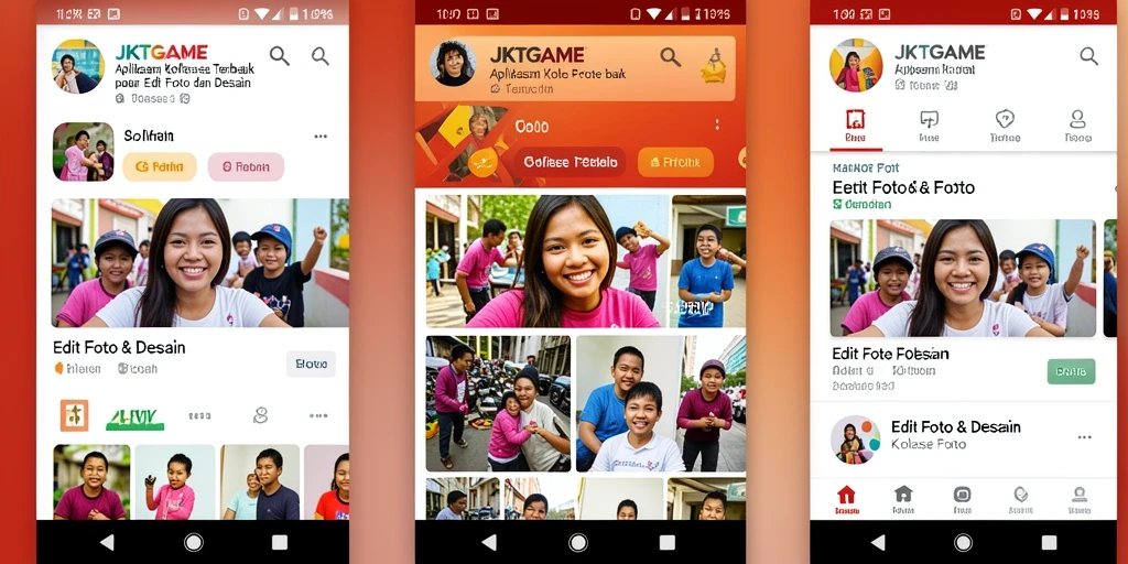 Screenshot aplikasi JKTGAME menampilkan fitur kolase foto yang menarik dan kreatif.