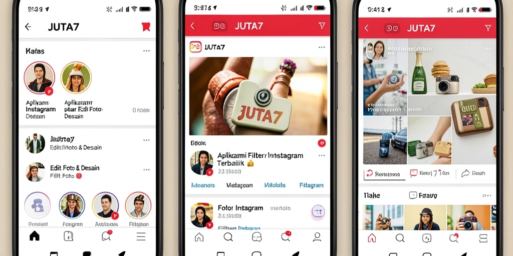 Antarmuka JUTA7 menampilkan banyak pilihan filter Instagram yang menarik.